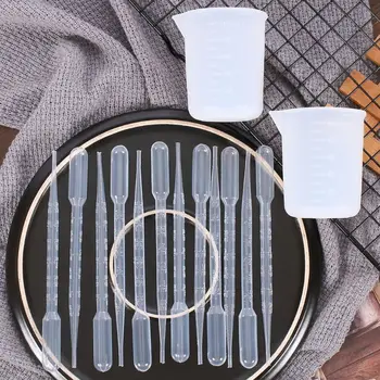 

14Pcs Silicone Mixing Cups Epoxy Resin Silicone Measuring Cups 100ml Plastic Droppers Pipettes Jewelry Making Tools