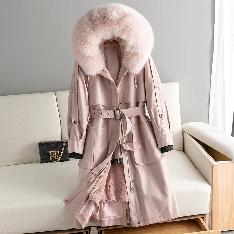

Real 2020 Fur Coat Female Real Rabbit Fur Liner Warm Parka Winter Jacket Women Fox Fur Collar Korean Long Jackets MY4074 s