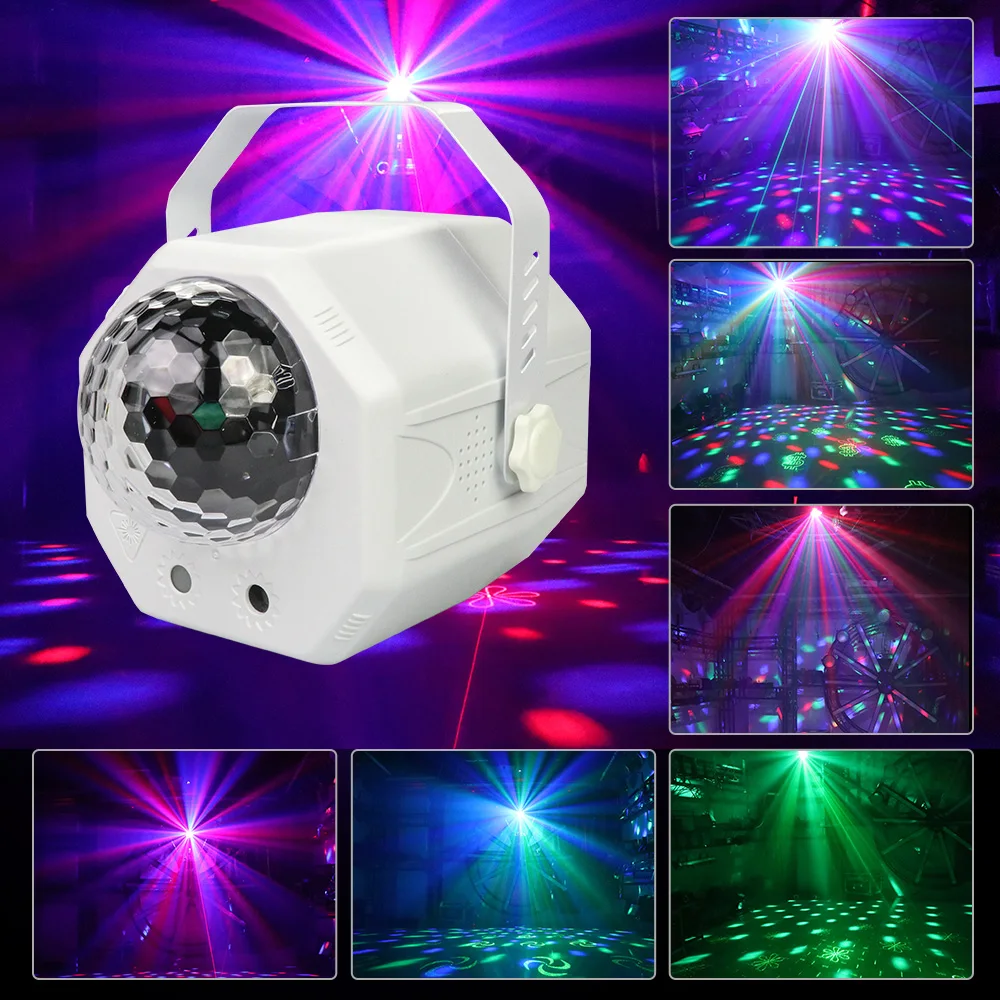 Волшебная Дискотека мяч новые звук Вечерние огни Лазерное освещение для дискотеки 2 объектив+ 1 RGB DJ диско свет этапа звуковая активация для праздничное шоу