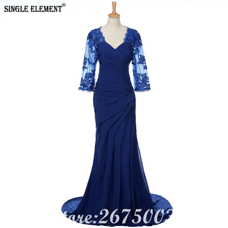 Один элемент Королевский синий платье шифон Длинные Русалка Мать невесты платья