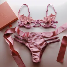 Сексуальное атласное соблазнительное кружево с Вышивкой Бюстгальтер с вышивкой и v-образным вырезом нижнее белье женское нижнее белье комплект нижнего белья