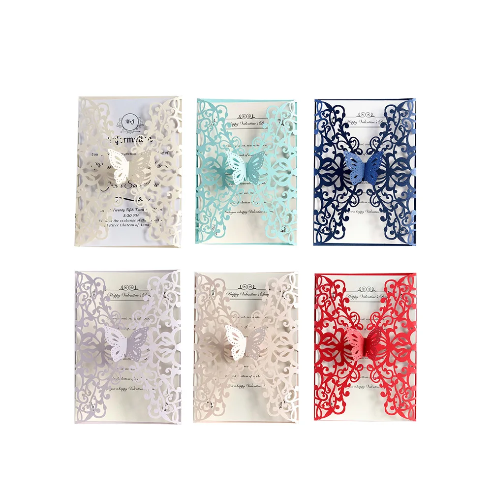  10pcs Laser Hollow Color Butterfly Buckle Shell Thanksgiving Card Business Invitation Party Wedding - 4000272633909