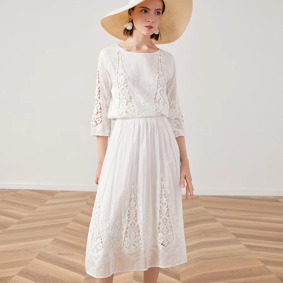 Шелковое хлопковое кружевное платье TEELYNN белые вечерние платья с цветочной