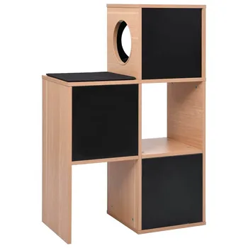 

100 cm Cat House Brown-black With Sisal Scratching Mat 3 Round Opening Cozy Boxes Durable Scratch/climb/hide/relax Cat Tree Toy