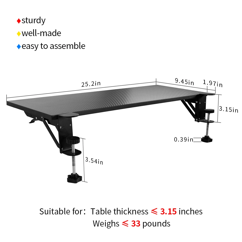 Topuality Pince sur le plateau de clavier sous le bureau Tiroir /à clavier r/églable en hauteur 20,5 x 9,8 pouces Support de support de clavier dordinateur coulissant ergonomique Extension de bureau