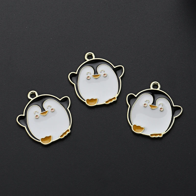 

10pcs Gold Color 23x22.5mm Lovely Penguin Charms Animal Enamel Pendant Fit DIY Jewelry Making Handcrafted Accessories