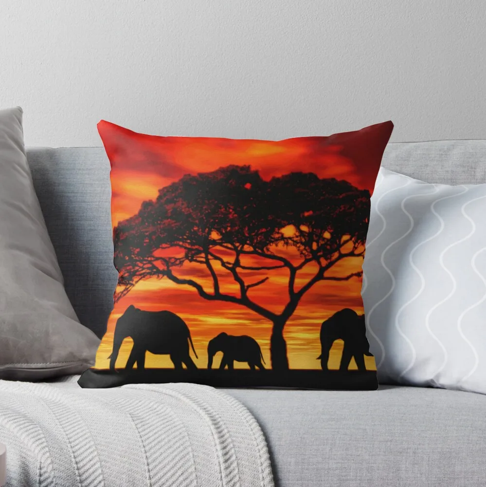 

Acacia Elephant Sunset Throw Pillow Cushion Cover Polyester throw pillows case on sofa home living room car seat decor 45x45cm