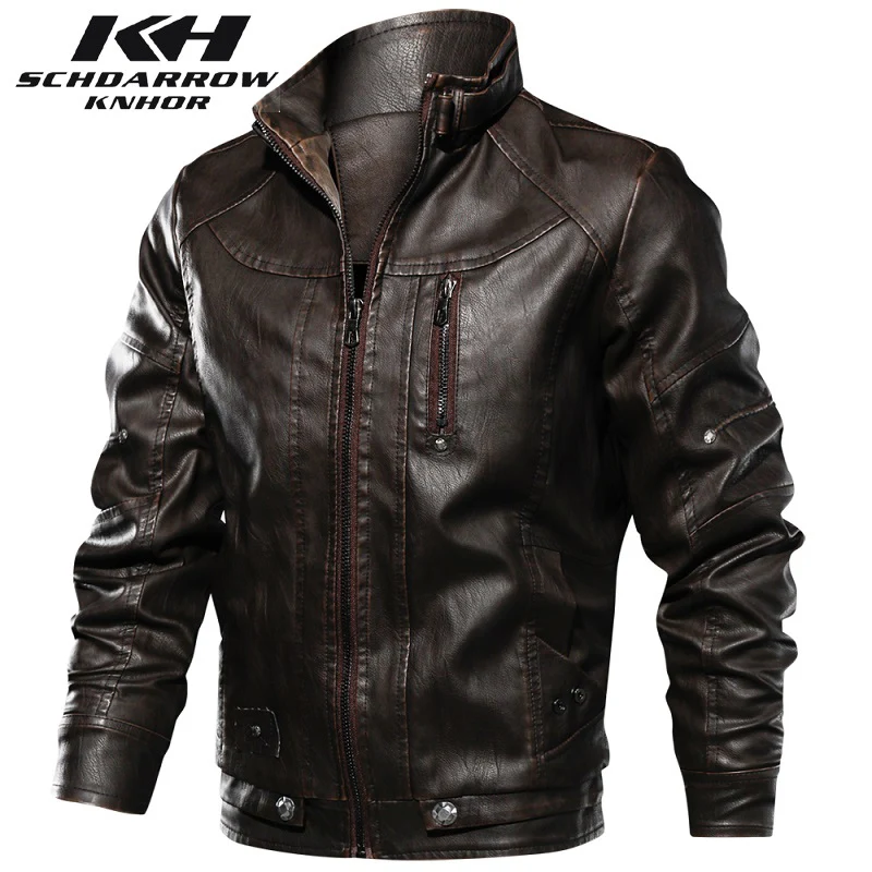 Men's Leather Jacket Autumn Winter Fashion Warm Bomber Tactical