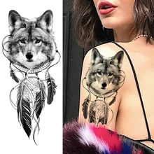 Realista dreamcatcher sexy tatuagens temporárias para mulheres meninas arte do corpo preto pequeno lobo adulto à prova dwaterproof água tatuagem falsa adesivos(China)