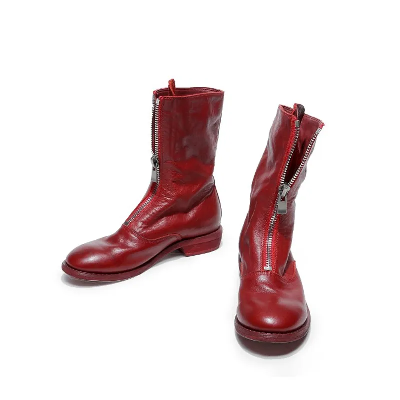 Prova Perfetto/брендовые ботинки на молнии; женская большая молния спереди; открытая обувь до середины икры; Botines; зимние сапоги из натуральной кожи; Botines Mujer; - Цвет: RED