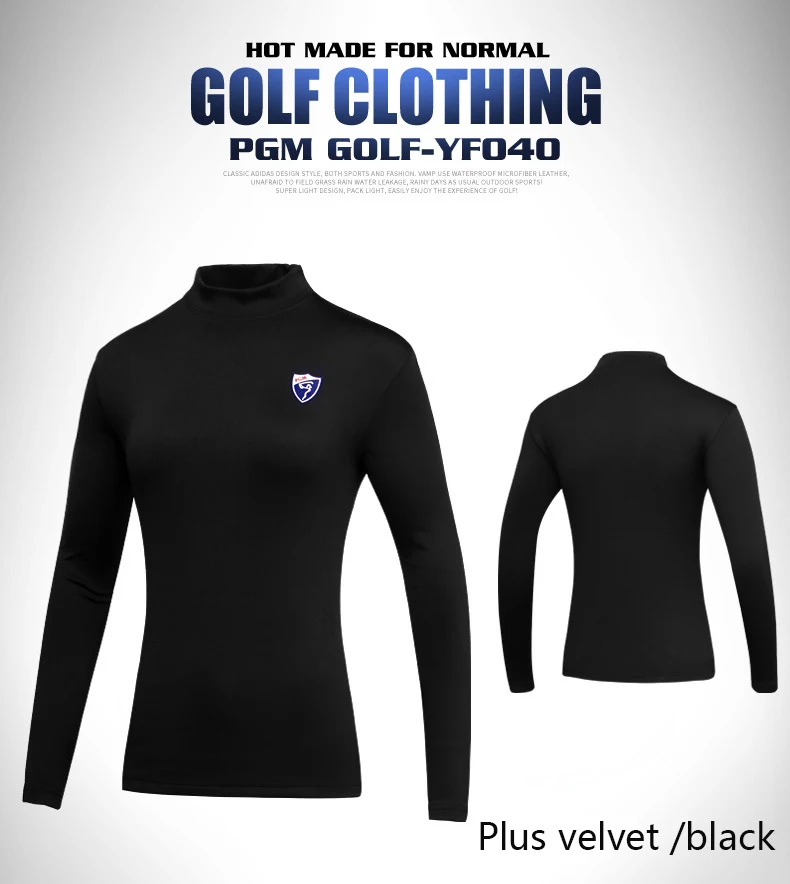 PGM golf одежда Базовая рубашка осень и зима дамы плюс бархатная футболка с длинными рукавами термобелье ветрозащитная блузка - Цвет: Black