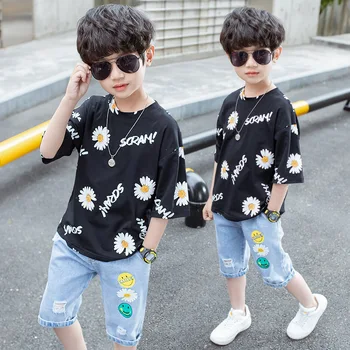 

Kids Sets Boys Summer New Children Sun Flowers T Shirt +Pant Two Sets of Children's Sport Suit 3-14 Ages Clothing 8 10 12 Year