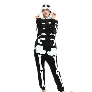 

Cute Cartoon Kigurumi Skeleton Pajamas Long Sleeve Hooded Onesie Adult Women Animal Halloween Christmas Sleepwear