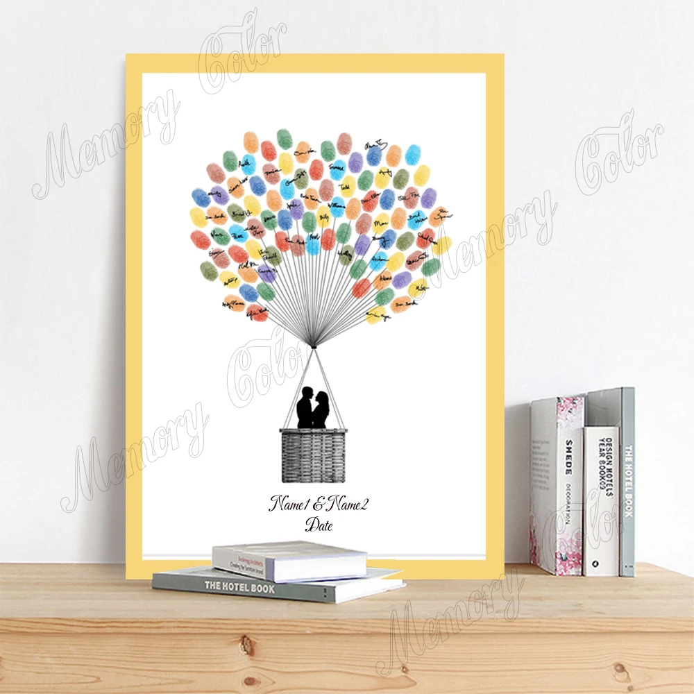 Personalized Wedding Guestbook Couple's Name Wedding Date Fingerprint DIY Painting Guestbook For Decoration Gift