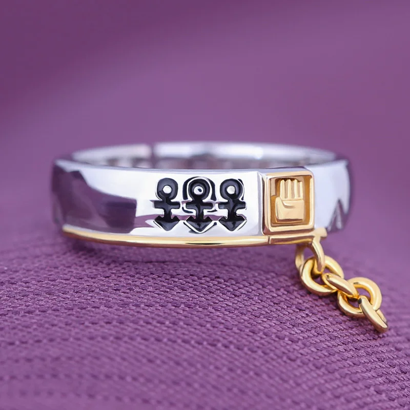 

Anime JoJo's Bizarre Adventure Kujo Jotaro 925 Sterling Silver Ring Jewelry Fashion Adjustable Finger Rings Cosplay Xmas Gift