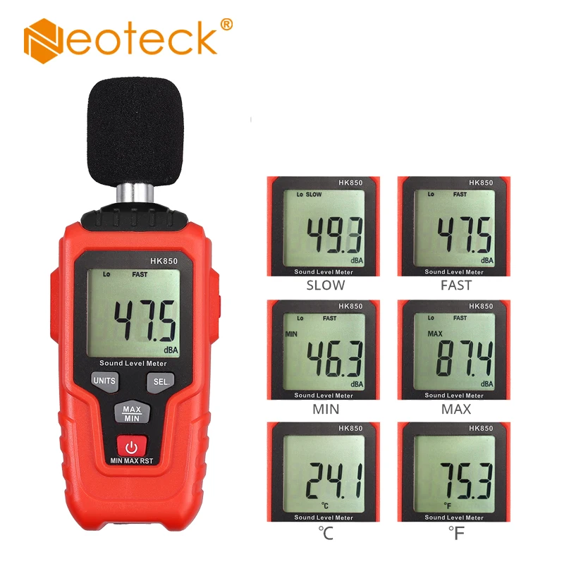 Цифровой измеритель уровня звука Neoteck 35 135dB(A) шума самокалиброванный децибел