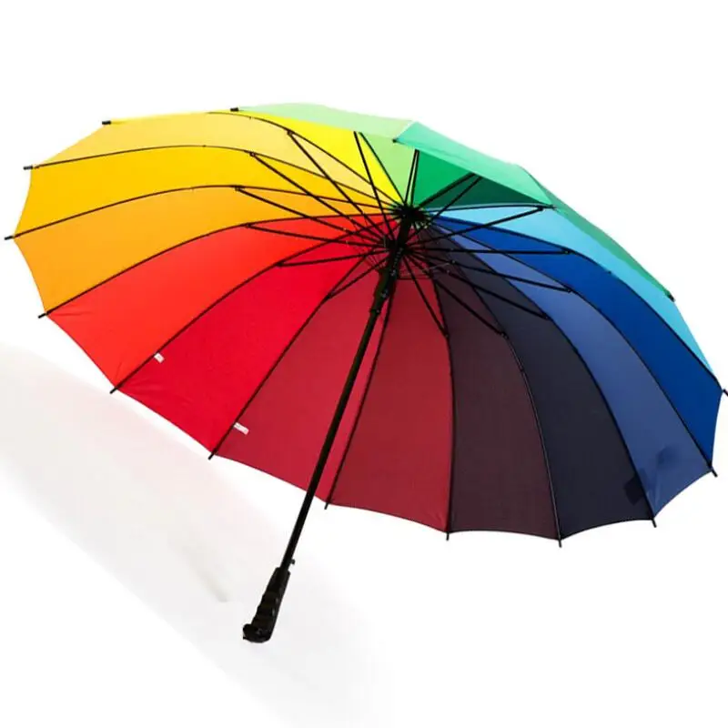 Rainbow Umbrella Long Handle Straight Windproof Colorful Umbrella Women Men Rain Umbrella LX8263