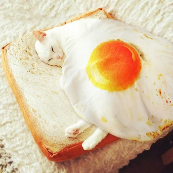 

Pet bed cat and dog pet mat blanket Teddy season durable soft toast bread mat and pouch egg blanket 3D simulation funny