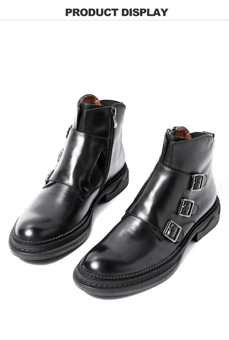 Brand New Trendy Buckle Ankle Boots Mens Leather Oxfords Winter Shoes Casual Chellsea Boots US 6-9 Hight Qulaity