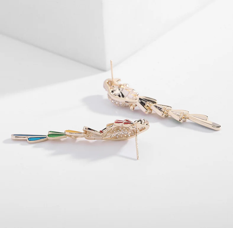 Bohemian Ethnic Style Earrings Temperament Personality Design Sense Bird Long Color Feather Drop Oil Parrot Earrings LYI100