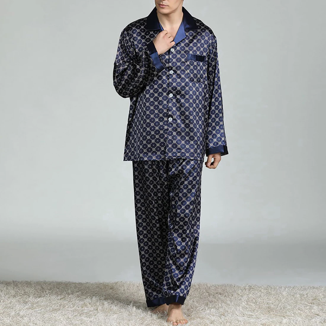 cotton loungewear Puimentiua Mens Stain Silk Pajama Sets Pajamas Men Sleepwear Modern Style Silk Nightgown Home Male Satin Soft Cozy Sleep Wear soft cotton pyjamas