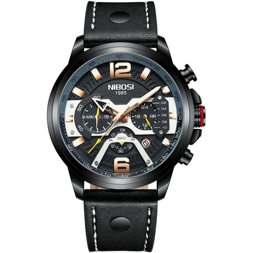 B NIBOSI Mens Watches Top Brand Luxury Chronograph Men Watch Blue Leather Waterproof Sport Watch Men Male Clock Relogio Masculino - Цвет: B