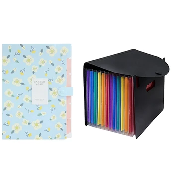 

Skydue Floral Printed Accordion Document File Folder (Blue) & 12 Pocket Expanding Files Folder Accordion File Folder