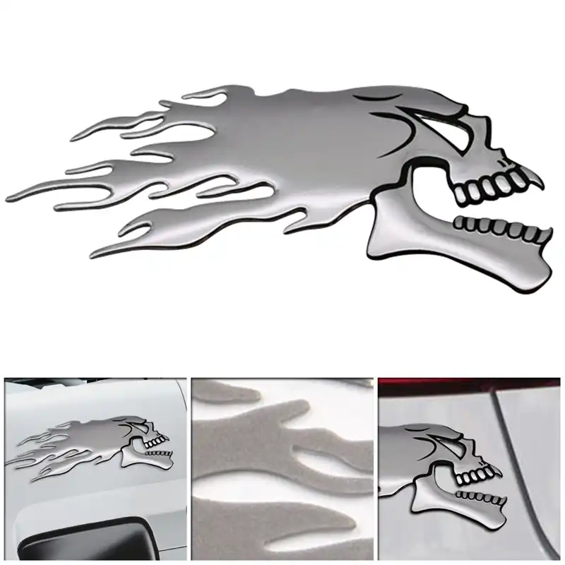 2Pcs/Pair 3D Chrome Ghost Skull Head Auto Motorcycle Car Sticker Emblem Decals For Haley Honda