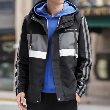 

2020 Autumn & Winter New Arrival Men's Casual Jacket Loose Jacket Men's Stitching Zipper Open Hooded Jacket Free Shipping