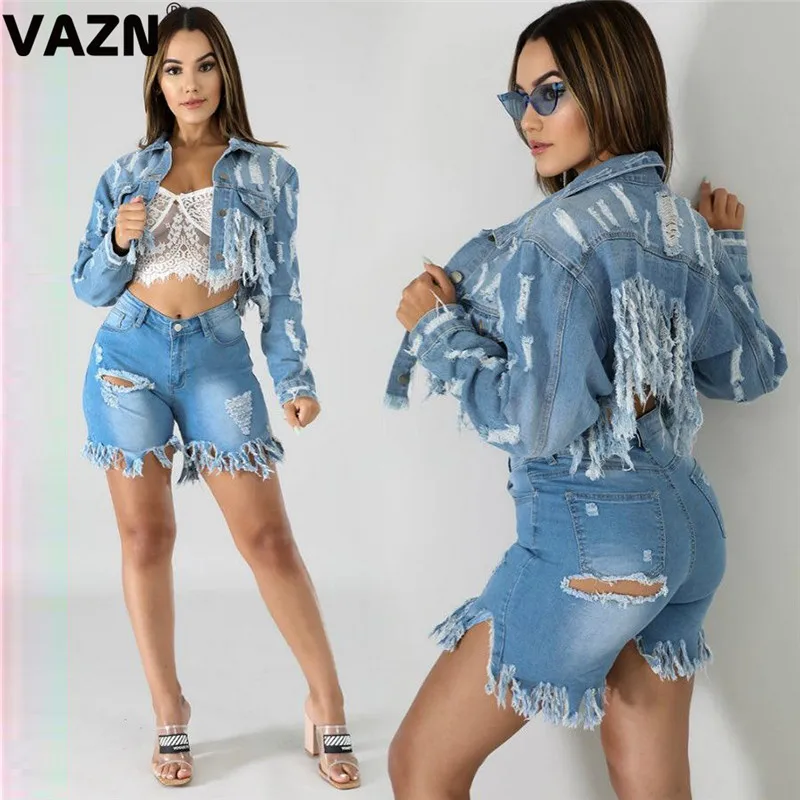 VAZN SN3674 новая осенняя синяя джинсовая верхняя одежда для молодых ленивых модная повседневная однотонная с длинным рукавом Wild Joker Женская короткая верхняя одежда