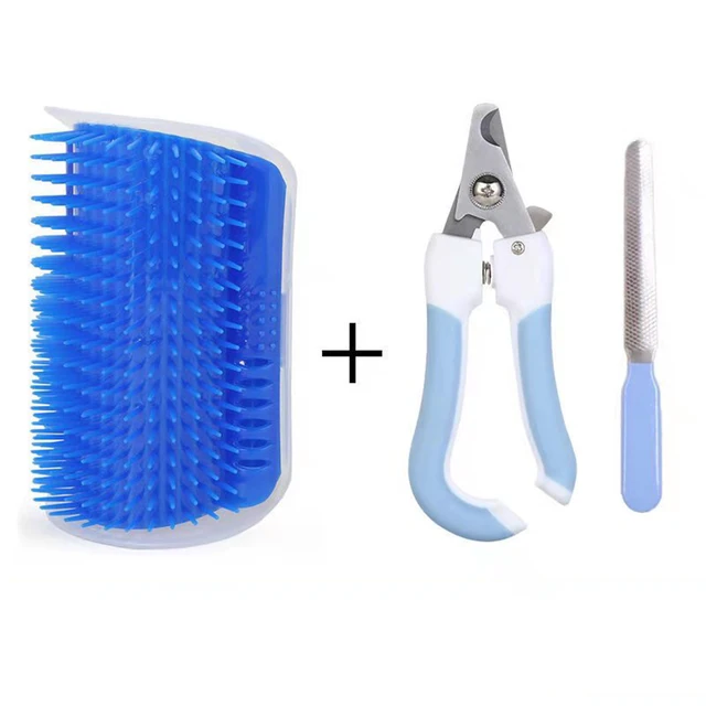 Pet Supplies for Self Groomer Wall Brush Corner Cat Massage Self Groomer Comb Brush with Catnip Cat Rubs with A Tickling Comb Blue-Pet nail clippe