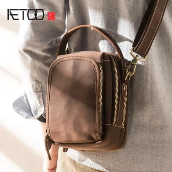 

AETOO Vintage leather bag, men's outdoor multi-functional handbag, head-layer mad horse leather large-capacity one-shoulder bag