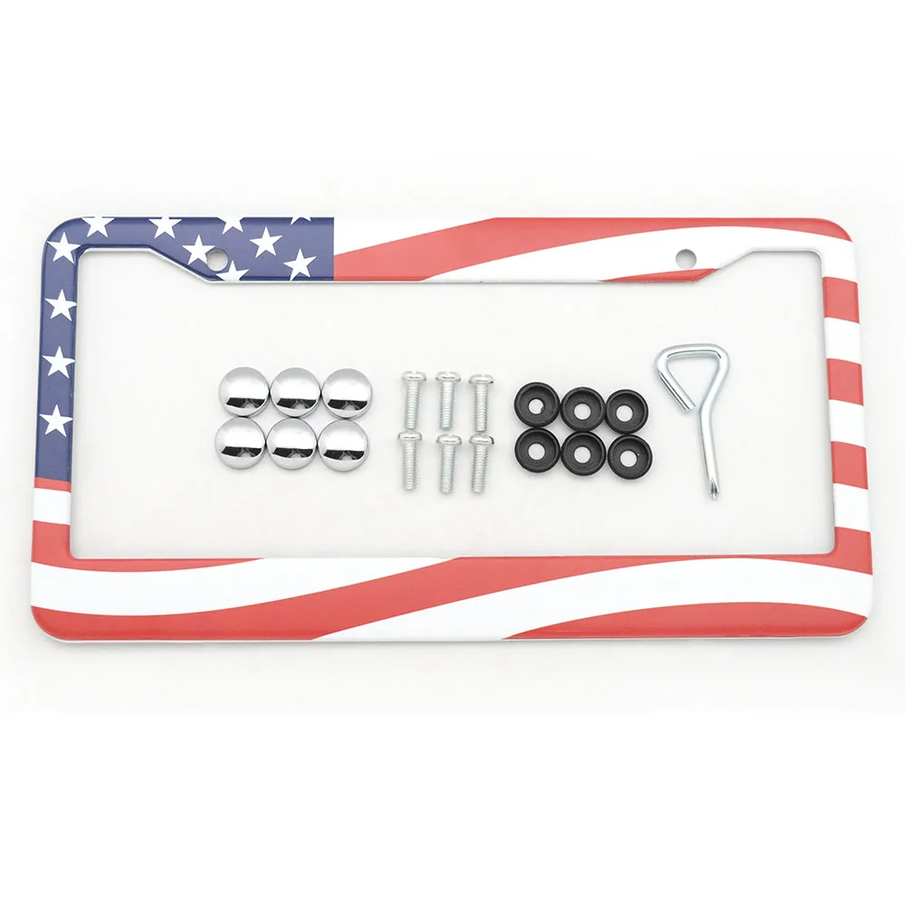 

XCCPJ 2 Pcs Classic USA Flag License Plate Frame for Car Number Auto Number Plate Holder Universal Aluminum Frame Holder Cover