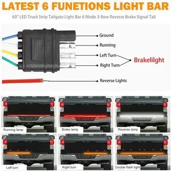 

48inch/60 Inch 6Modes LED Truck Strip 3Row Tailgate Light Bar Reverse Brake Tail Signal DC12V Truck LED Strip Light