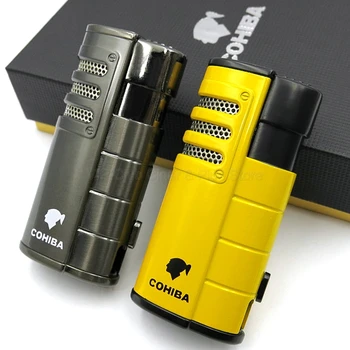

Cohiba Metal Cigarette Cigar Lighter 3 Torch Jet Flame Refillable Windproof Smoking Accessories With Punch Gift Box