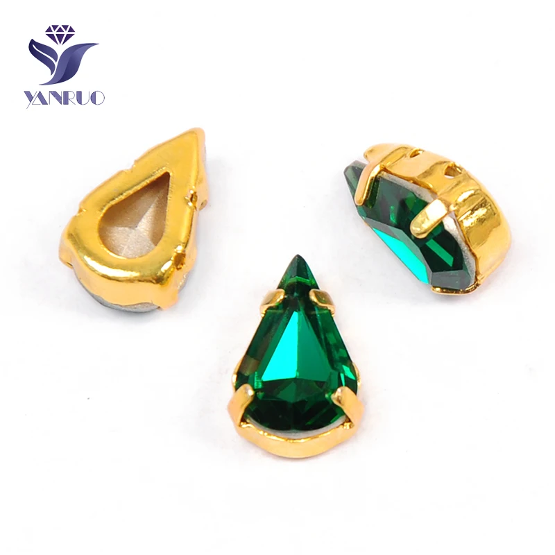 With Gold Claw YANRUO 4300, все размеры, изумруд, грушевидные стеклянные камни, камни для рукоделия, стразы, стразы для пришивания, Стразы для одежды - Цвет: With Gold Claw
