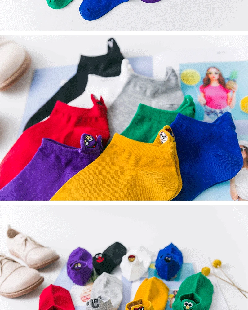 Размер 35-42, кавайные женские носки, модные забавные Женские носочки, хлопковые, с вышивкой, яркие цвета, 1 пара