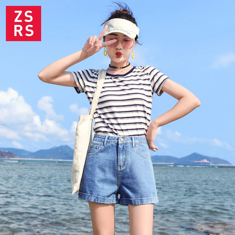 

Zsrs Women's Denim Shorts Classic Vintage High Waist Blue Wide Leg Female Caual Summer Ladies Shorts Jeans For Women