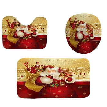 

3Pcs Christmas Bathroom Anti-Slip Carpet Rug Toilet Cover Mat Set