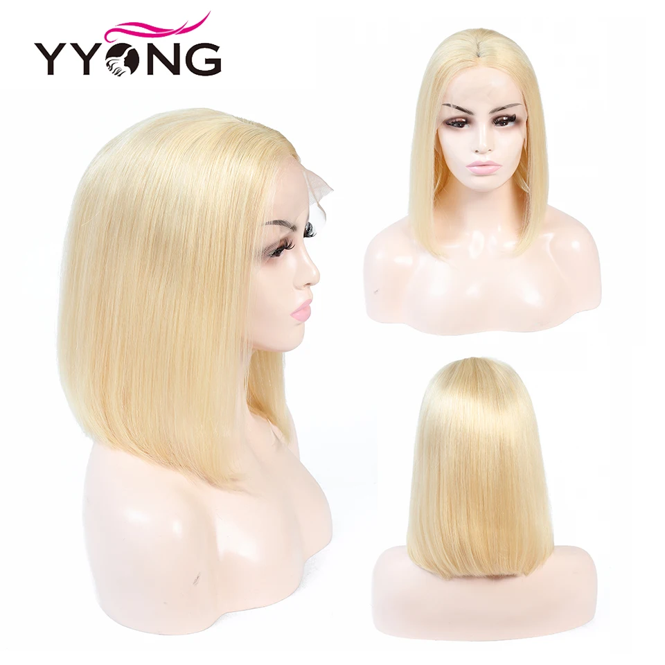 Yyong 13x4 короткий парик из натуральных волос на кружеве блонд 613 человеческие волосы на кружеве al парик перуанские прямые волосы боб парик для