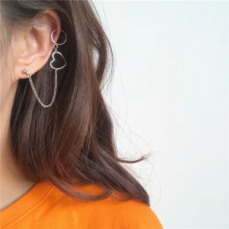 

New Arrival Korean Punk Rock Hip Hop Long Chain Circle Heart Dangle Drop Earrings Personality Fashion Jewelry Women Girl Gifts