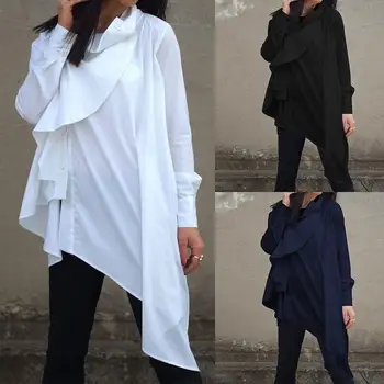 

Celmia 2020 Women Irregular Hem Solid Vintage High Neck Stylish Blouse Party Tops Shirts Casual Loose Blusas Plus Size S-5XL 7