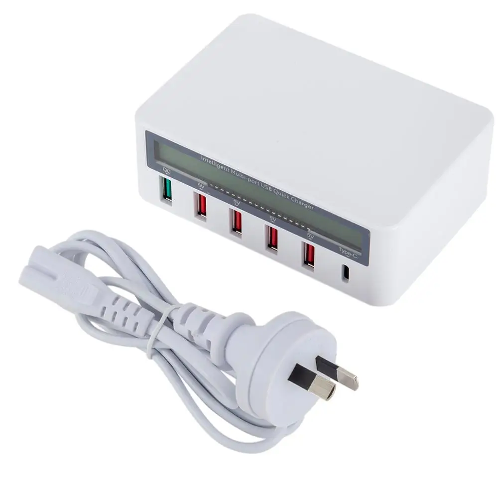 5 портов 5V 10A AC 100-240V USB QC 3,0 быстрое зарядное устройство ЖК-дисплей напряжения тока для iPhone iPad samsung