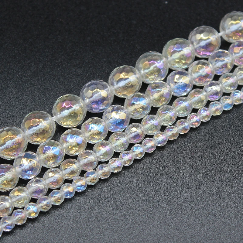 

Natural AB Color Snow Faceted Cracked Crystal Stone Beads Rainbow Plated Round Beads For Jewelry Making DIY Bracelet 4/6/8/10mm