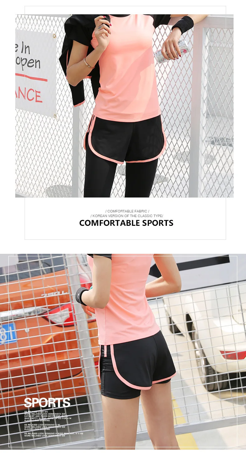 Женский комплект для йоги, тренажерного зала, одежда для фитнеса, футболка 2 в 1, штаны для бега, Леггинсы для йоги и тренировок, спортивный костюм, спортивная одежда