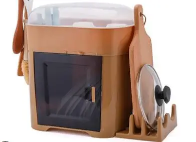 Brown-with lid rack Кухонная сушилка для хранения посуды Бытовая Посуда коробка для хранения двухслойный с крышкой пластиковый кухонный шкаф поставки pf9218 - Цвет: Brown-with lid rack