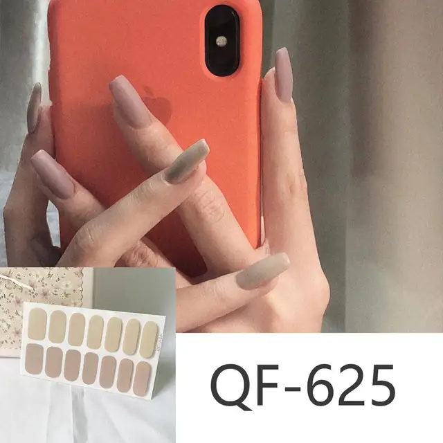 14tips/sheet Milk Heart Nail Wraps Polish Decals Strips Jump Cross Color Glitter 3D Adhesive Full Nail Art Stickers Matte Nails NO.9