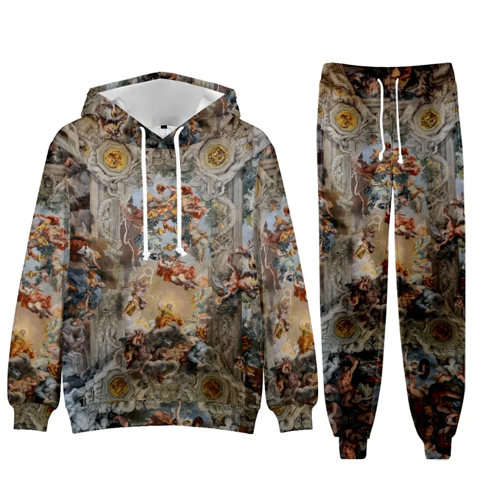 Brand Men Tracksuit 2 Piece Hoodie Pants Starry Sky Oil Painting Mens Sweat Suit Set 3D Print Plus Size Jogger Sets Men Clothing