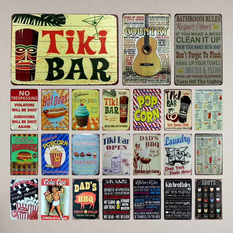 Tiki Bar оловянные знаки для фаст-фуда кухонные правила металлическая пластина