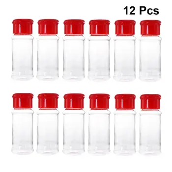 

12PCS Plastic Spice Salt Pepper Shakers Seasoning Jar Can Barbecue Condiment Jar Bottles Cruet Container Castor (Red)